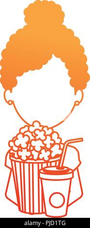 woman with pop corn and soda vector illustration design Stock Vector