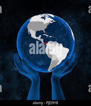 Panama on translucent blue globe held in hands in space. 3D illustration. Stock Photo