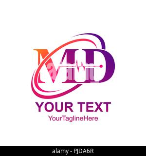 Initial letter MD logo template colorfull swoosh heartbeat design for business and company identity Stock Vector