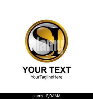 Initial letter SI logo template colored black gold circle design for business and company identity Stock Vector