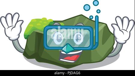 Diving cartoon moss grow on sea rock Stock Vector