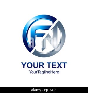 Initial letter FN logo template colored blue circle design for business and company identity Stock Vector
