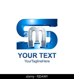 Initial letter SM logo template colored silver blue design for business and company identity Stock Vector