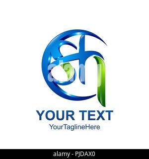 Initial letter SH logo template colored blue green circle swoosh design for business and company identity Stock Vector