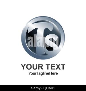 Initial letter TS logo template colored silver black circle design for business and company identity Stock Vector