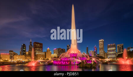 Chicago, a city in the U.S. state of Illinois, is the third most populous city in the United States. Seen here is Buckingham Fountain. Stock Photo