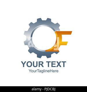 Initial letter F logo template colored grey orange gear design for business and company identity Stock Vector