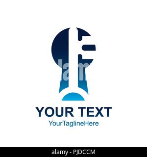 Initial letter F logo template colored blue key hole design for business and company identity Stock Vector