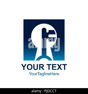 Initial letter F logo template colored blue square key hole design for business and company identity Stock Vector
