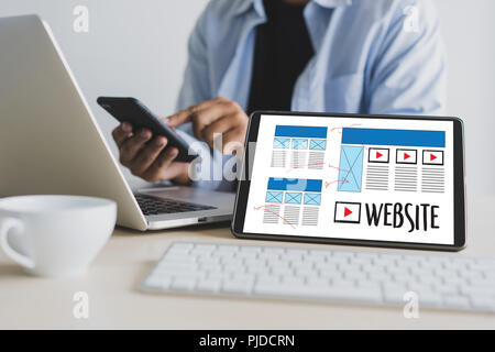 Web Design layout sketch drawing Software Media WWW and Graphic Layout Website development project Stock Photo