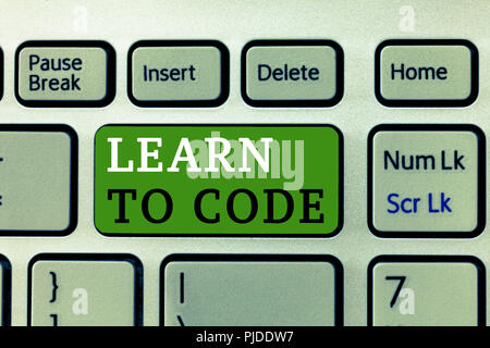 Word writing text Learn To Code. Business concept for Learn to write Software Be a Computer Programmer Coder. Stock Photo