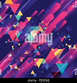 Abstract colorful elements and creative modern overlapping triangles geometric rounded lines pattern motion with lighting glow technology colorful on  Stock Vector