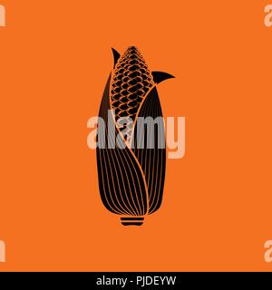 Corn icon. Orange background with black. Vector illustration. Stock Vector
