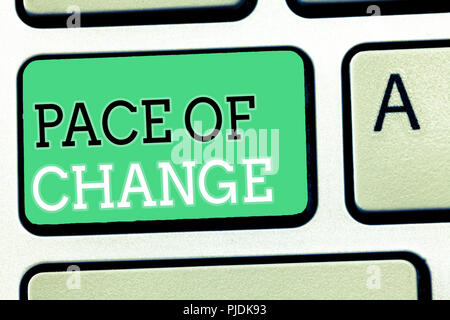 Text sign showing Pace Of Change. Conceptual photo Shift in normal routine Variation in usual activities. Stock Photo