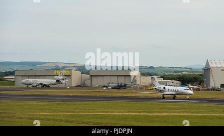 Bombardier Global bizjet seen landing at Prestwick International Airport, Ayrshire, Scotland. Stock Photo