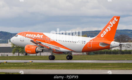 Easyjet arriving at Glasgow International Airport, Renfrewshire, Scotland. Stock Photo