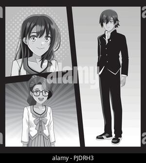 Young manga faces cartoons Stock Vector