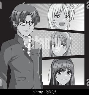 Young manga faces cartoons Stock Vector