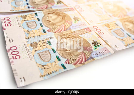 Polish currency - denominated banknotes 500 Stock Photo