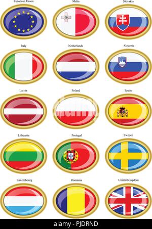 Set of icons. Flags of the European Union. Stock Vector