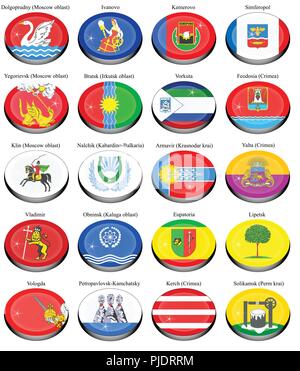Set of icons. Flags of the Russian cities. Stock Vector
