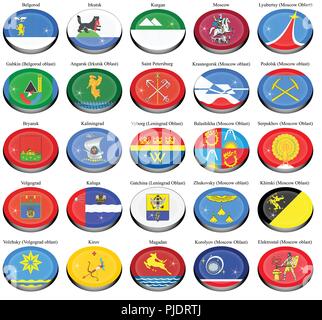 Set of icons. Flags of the Russian cities. Stock Vector