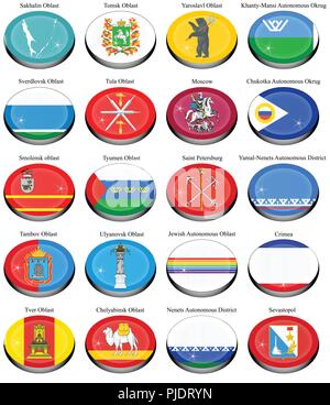 Set of icons. Federal subjects of the Russian Federation flags. Stock Vector