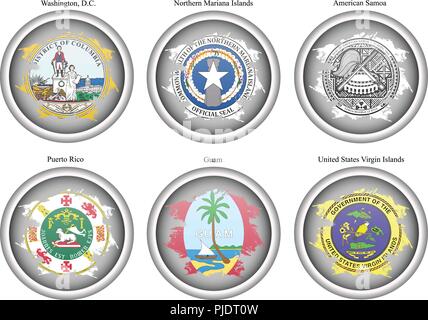 Set of icons. States of USA seals. Vector. Stock Vector