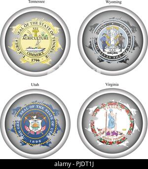 Set of icons. States of USA seals. Vector. Stock Vector