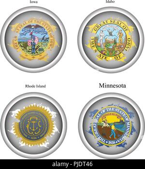 Set of icons. States of USA seals. Vector. 3D. Stock Vector