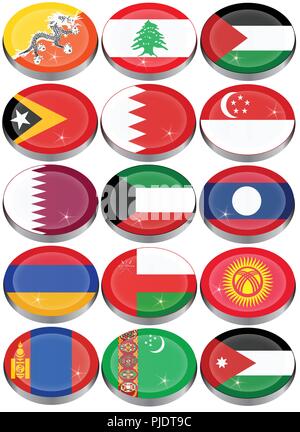 Set of icons. Flags of the Asia. Stock Vector