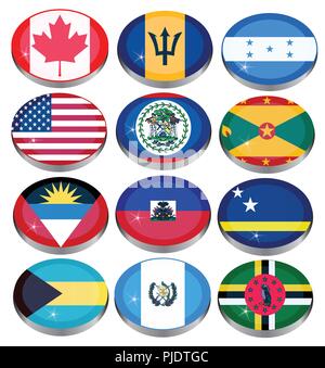 Set of icons. North and Central America's flags. Stock Vector