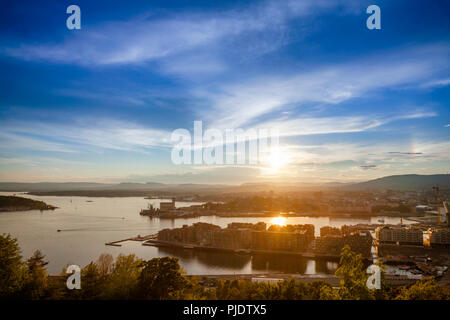 Oslo cityscape as viewed from the Ekeberg hill at sunset, Norway, Scandanavia Stock Photo