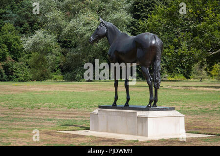 Statue of the Queens Horse Estimate outside the front entrance to Sandringham House. Stock Photo