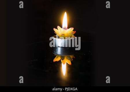 candle burning bright in the dark. candle in the shape of a cactus Stock Photo