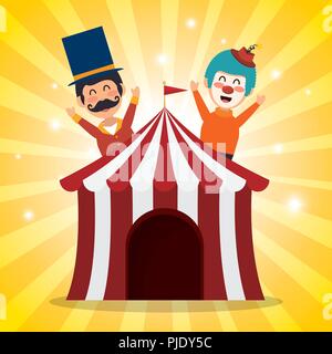 tent circus with clown and presenter Stock Vector