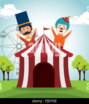 tent circus with clown and presenter Stock Vector