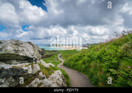 St. Ives, England -  June 2018 : Coastal path along the Cornish coast in Saint Ives, Cornwall, UK Stock Photo