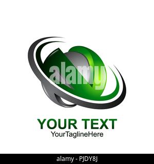 Initial letter N logo template colored dark grey green sphere swoosh design for business and company identity Stock Vector