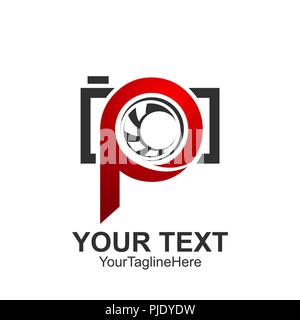 Initial letter P logo template colored red camera photography design for business and company identity Stock Vector