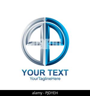 Initial letter QP logo template colored silver blue circle design for business and company identity Stock Vector
