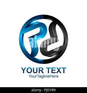 Initial letter PD logo template colored black blue circle design for business and company identity Stock Vector