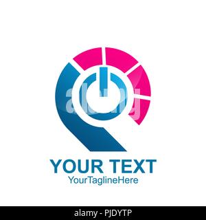 Initial letter P logo template colored blue pink power button design for business and company identity Stock Vector