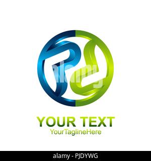 Initial letter PD logo template colored blue green circle design for business and company identity Stock Vector