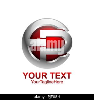 Initial letter P or EP logo template colored silver red circle sphere design for business and company identity Stock Vector