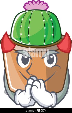 Devil cartoon star cactus in flower pot Stock Vector