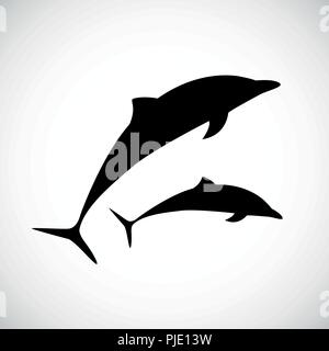 two dolphins jumps silhouette vector illustration EPS10 Stock Vector