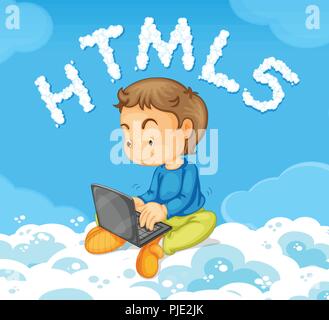 A young man leaning html code illustration Stock Vector