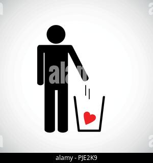 man throws heart in the trash pictogram icon vector illsutration EPS10 Stock Vector