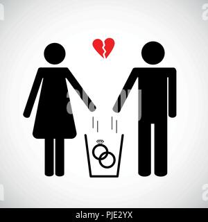 woman and man throws heart in the trash pictogram icon vector illsutration EPS10 Stock Vector